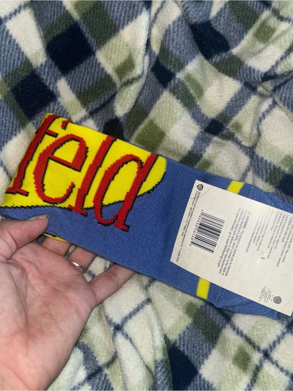 NWT Seinfeld Blue & Yellow Logo Crew Socks